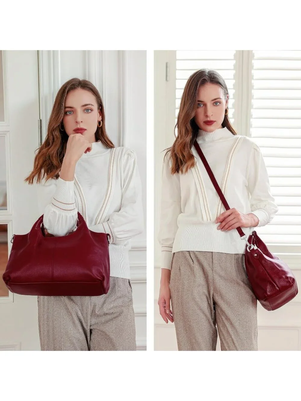 Women's Wine Genuine Leather Shoulder Satchel Designer Crossbody Hobo Bags